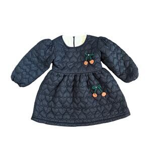 MXX Just for Kids Quilted Heart Puffer Dress | Cherry Appliqué | Size L (3-4T)